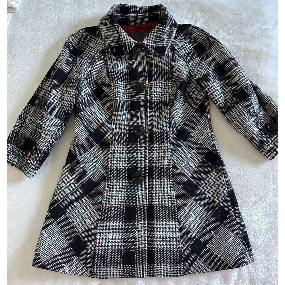 Vintage Guess Jeans Plaid Houndstooth Wool Blend Jacket Coat Womens M Red Lining